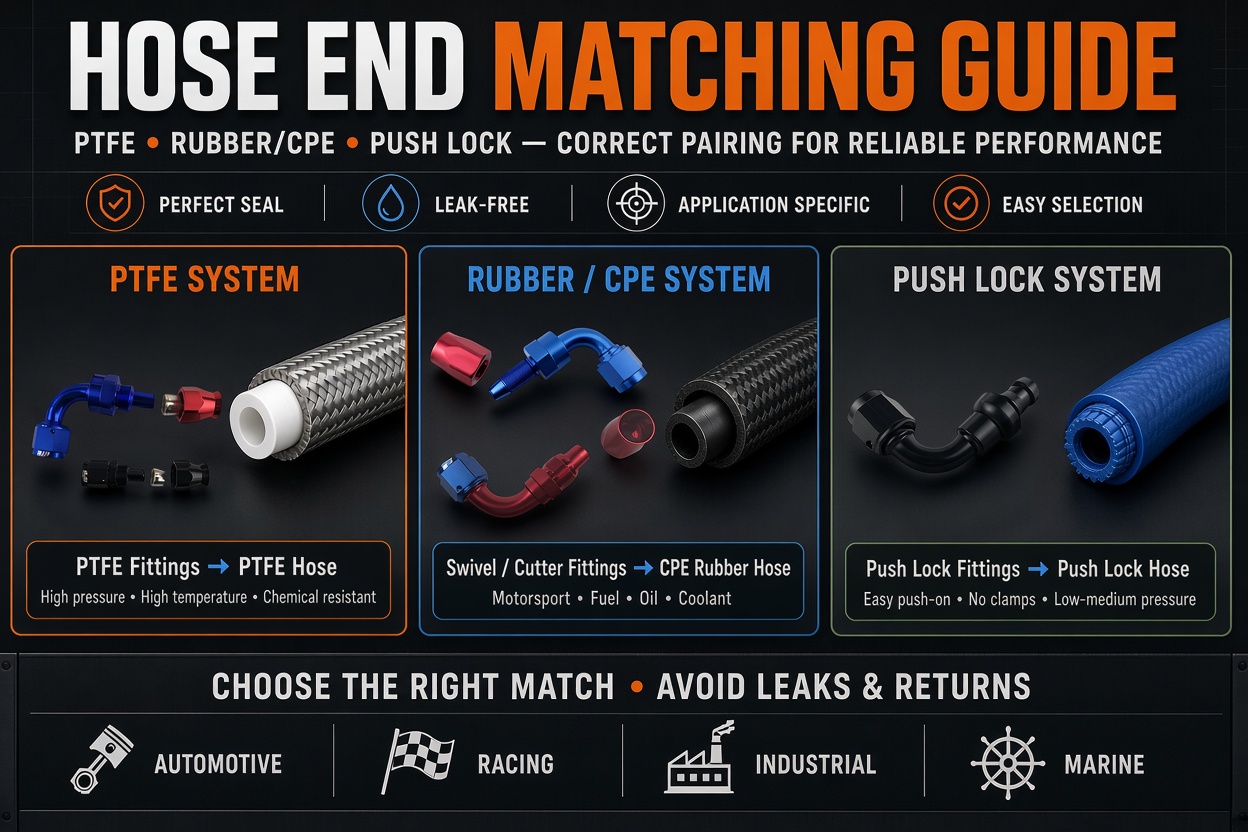 Hose end matching guide illustration showing three hose systems