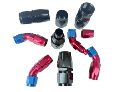 AN fittings in assorted colours on a white background
